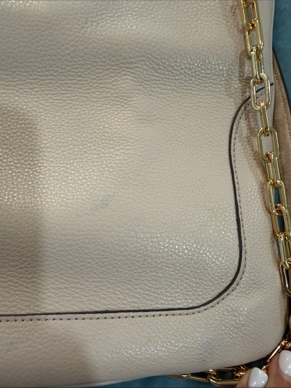Tory Burch Pale Pink/Crene Pebbled Leather Shoulder Bag with Gold Chain